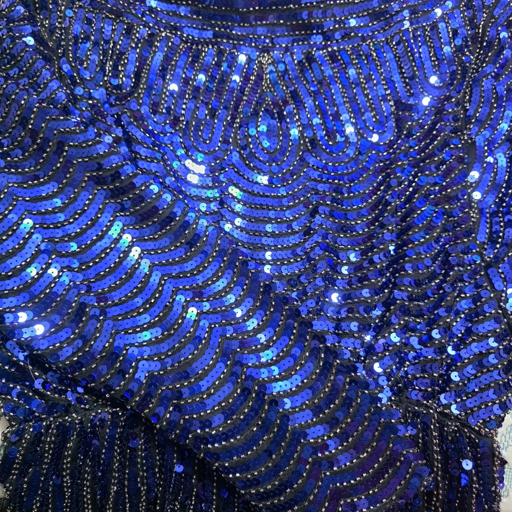 Endless Rose Women L Romper Blue Sequin Beaded Long Sleeve Party Night Out Glam - Picture 9 of 10